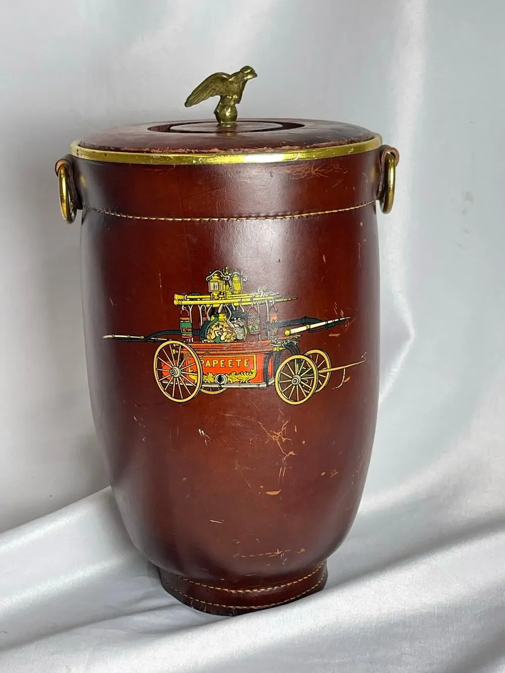 Vintage Loyal Papeete Leather Ice Bucket Reproduction of Fire Bucket 18